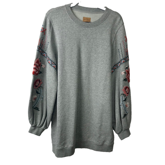 DRIFTWOOD Gray Women’s S Dani Sweatshirt oversized Floral Embroidery Boho A24 - Picture 1 of 6